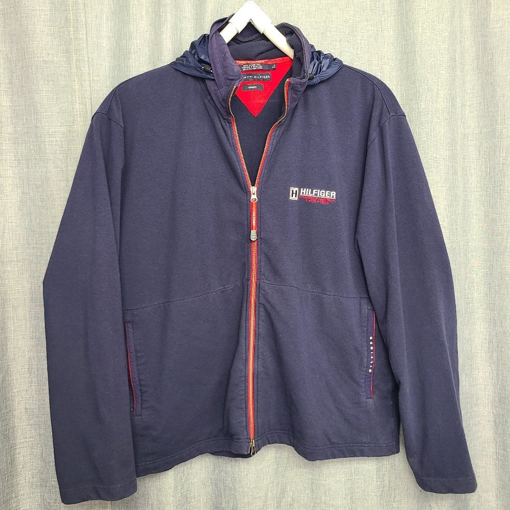 Tommy Hilfiger Men's Fleece Jacket Full Zip Navy & Red Size XL